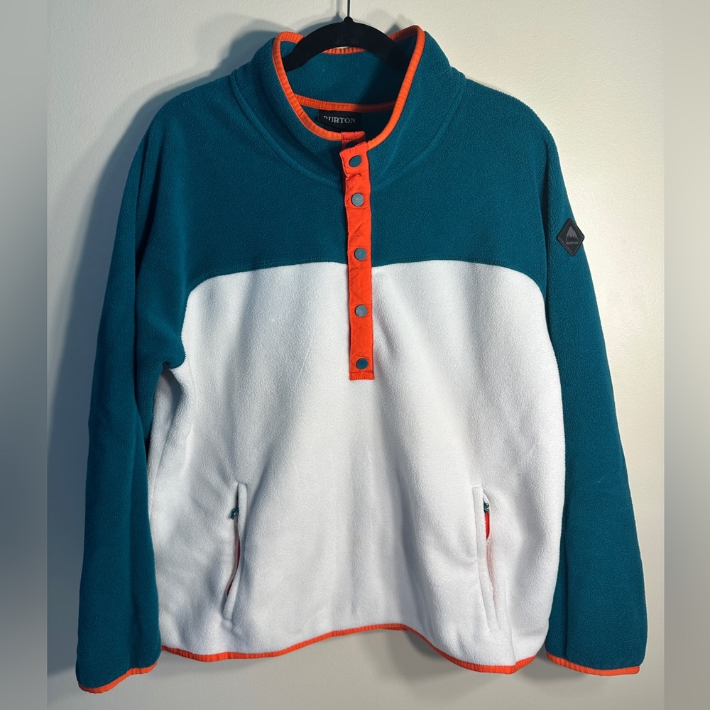 Burton Teal and White Hearth Snap Fleece Pullover